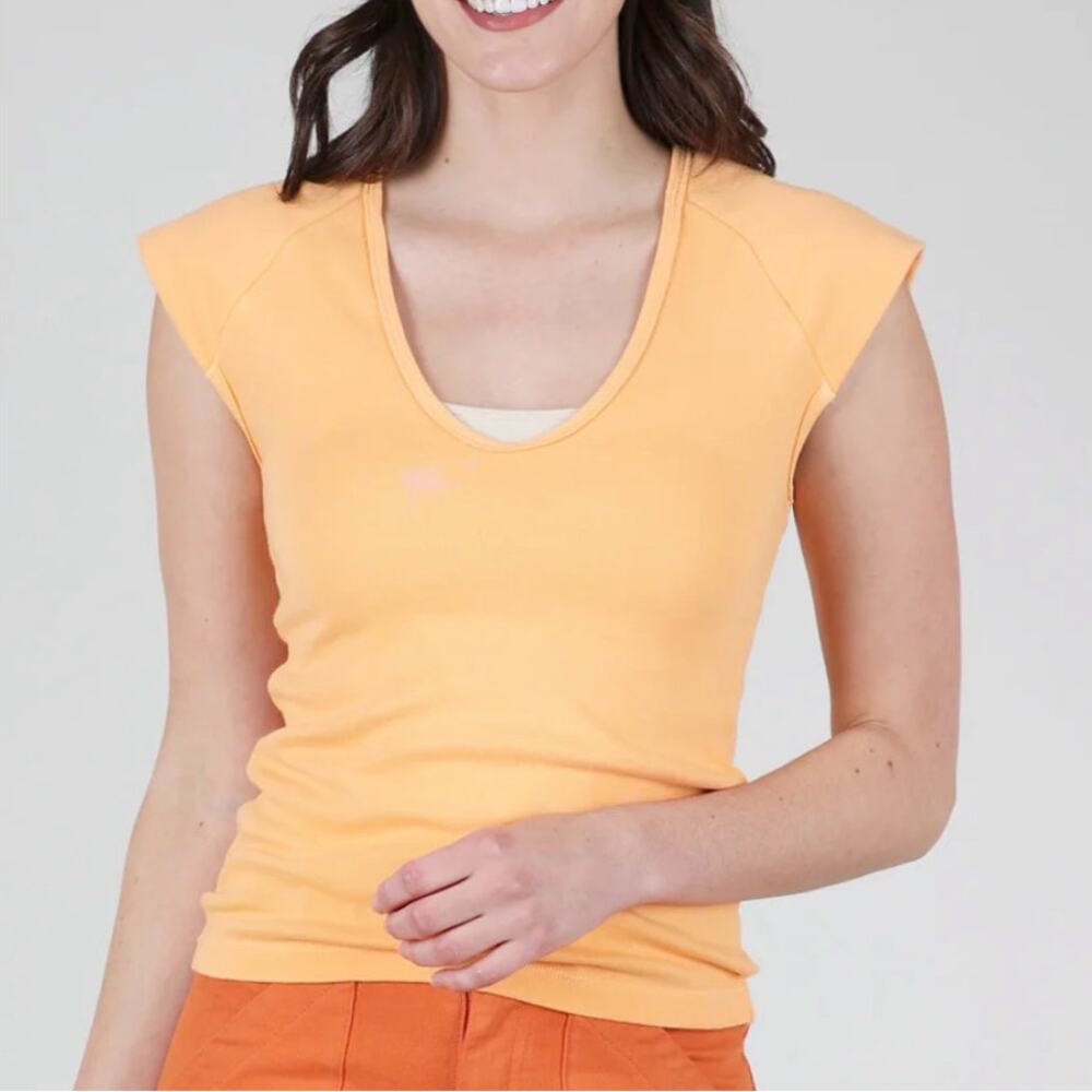 Prairie Underground Strong Shoulder Top Woman's Large Apricot Orange V-Neck